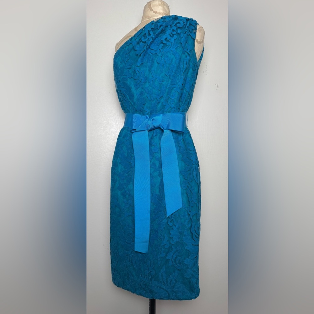 Tadashi Shoji Blue Lace One Shoulder Dress Elegant Wedding Guest 4